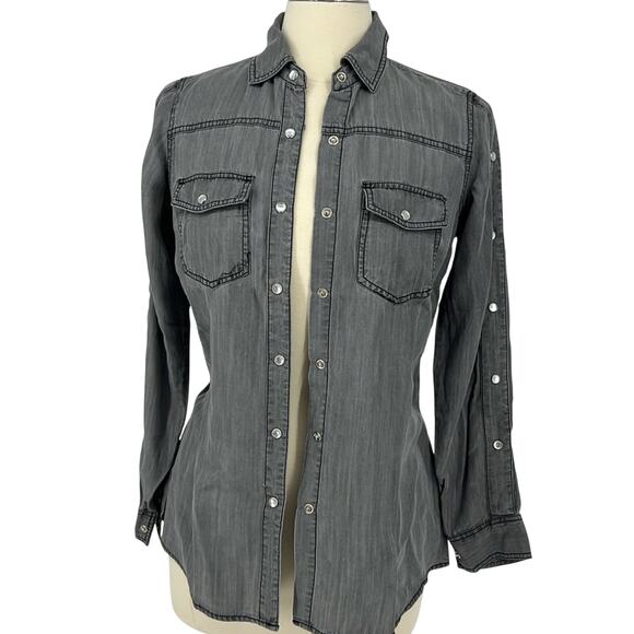 Oso Tops - Womens XS Button Down Shirt With Snap Buttons Gray Denim NWOT